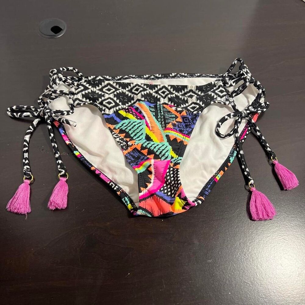 No Boundaries Bikini Bottoms Size M (7-9) Multicolor Tribal Side Tie Tassels
